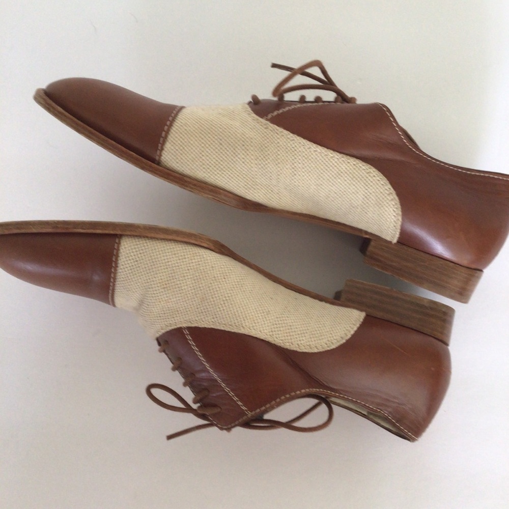 FRATELLI ROSSETTI LINEN AND LEATHER OXFORD SHOES SIZE 37.5